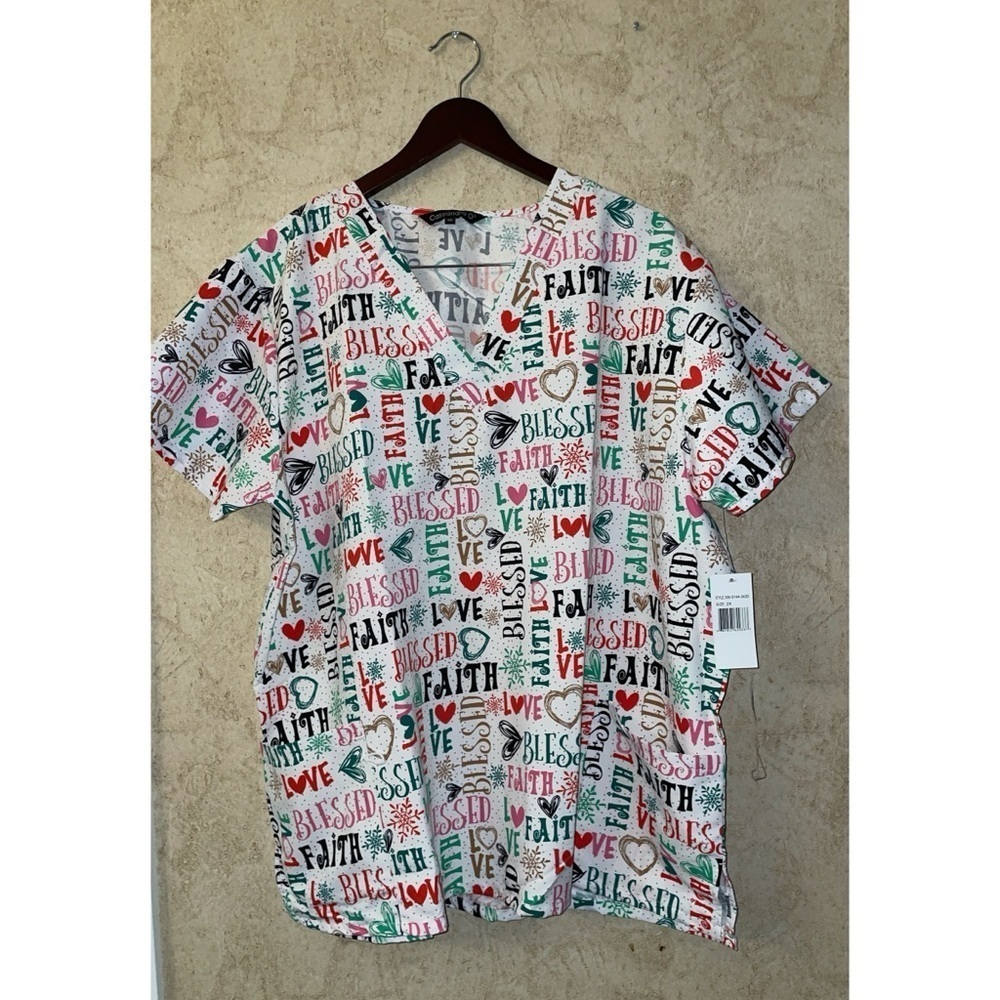 Cassandra O  Short Sleeve Graphic Scrub Top 2X New With Tags